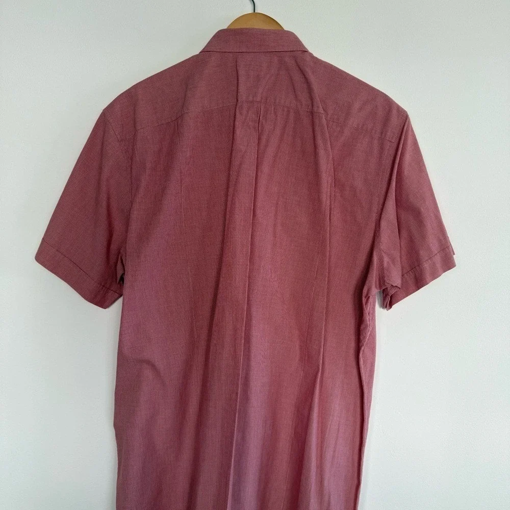 Banana Republic Mens XL Red Micro Check Short Sleeve Button Down Utility‎ Shirt